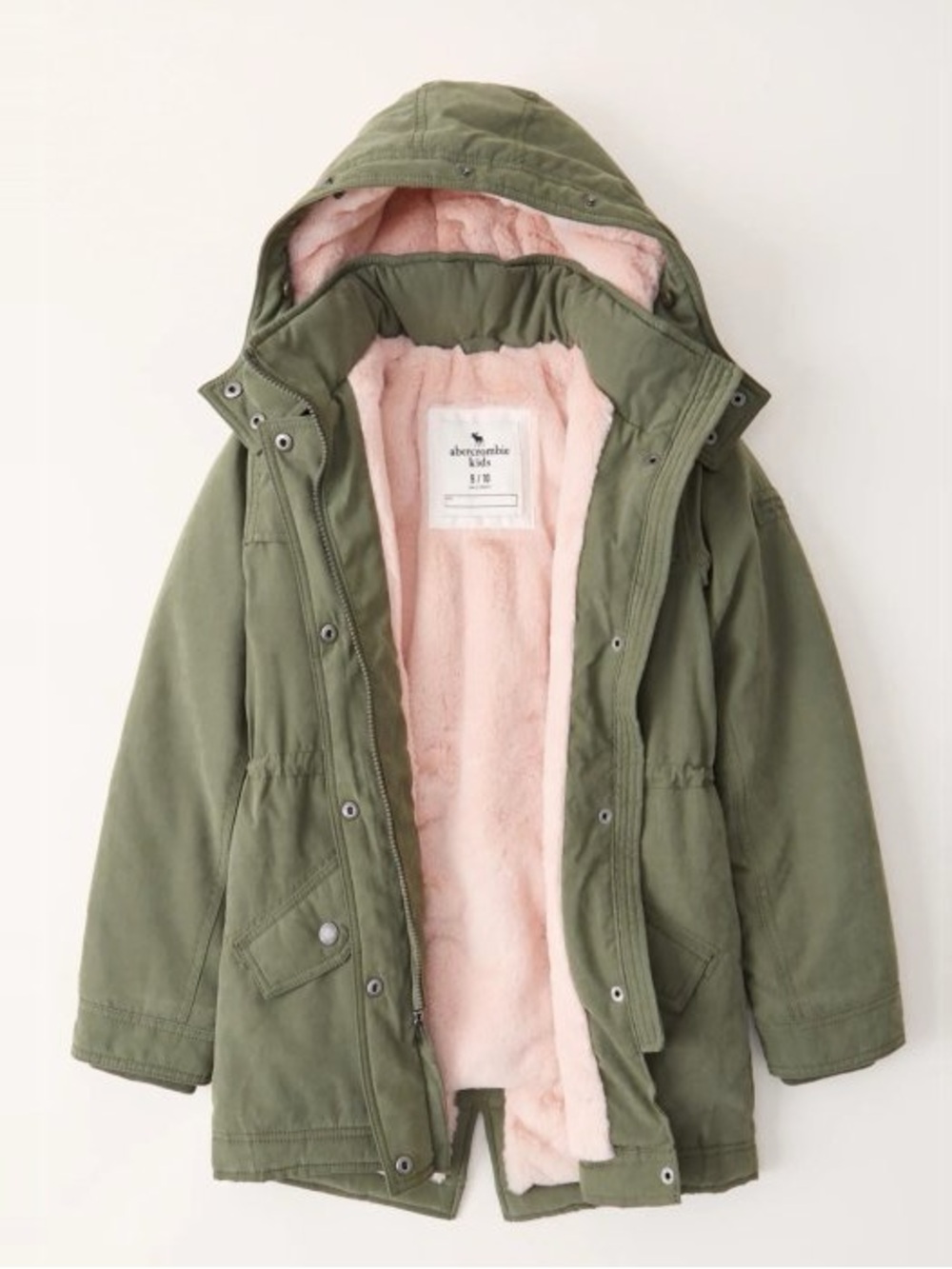 Abercrombie Kids Sherpa Lined Utility Parka Jacket Olive Pink NWT 15/16 Women XS